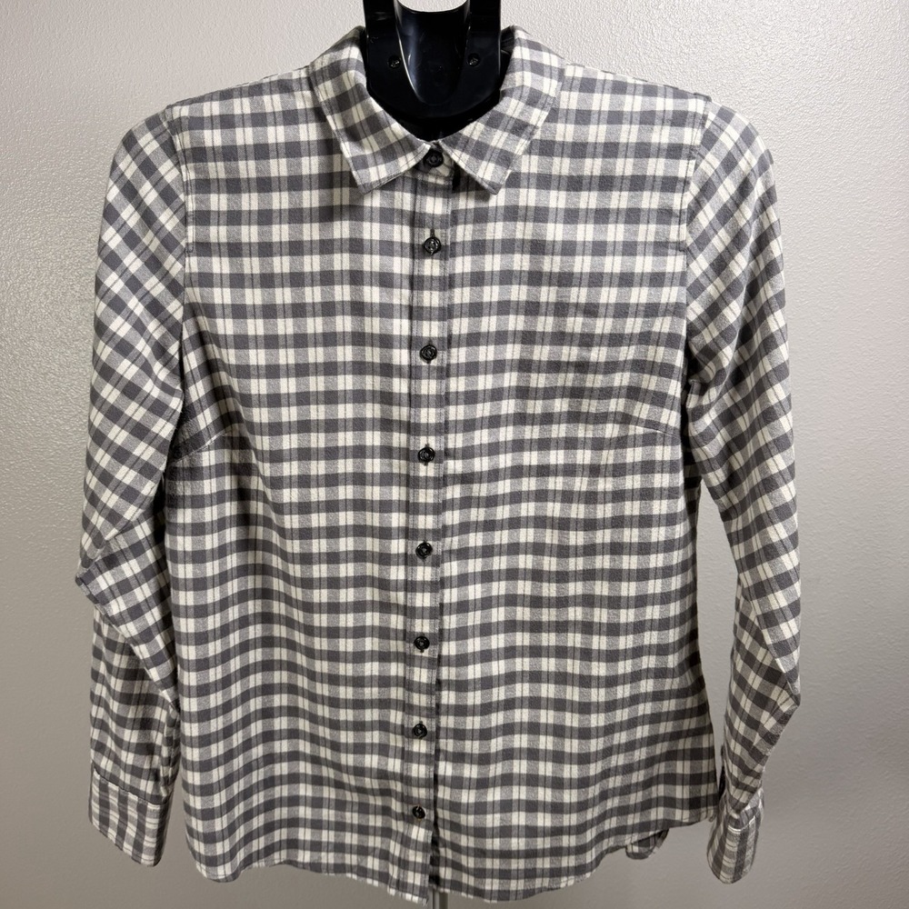 Orvis Women's Grey Checkered Flannel Shirt Button Down, Size Small
